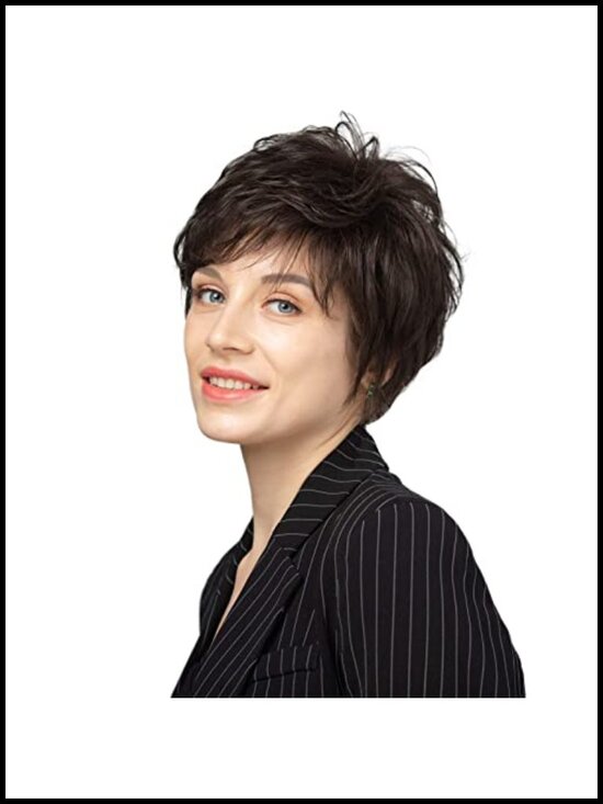 Lightweight Breathable Human Hair Pixie Wig with Bangs Heat Resistant for Daily main image 4
